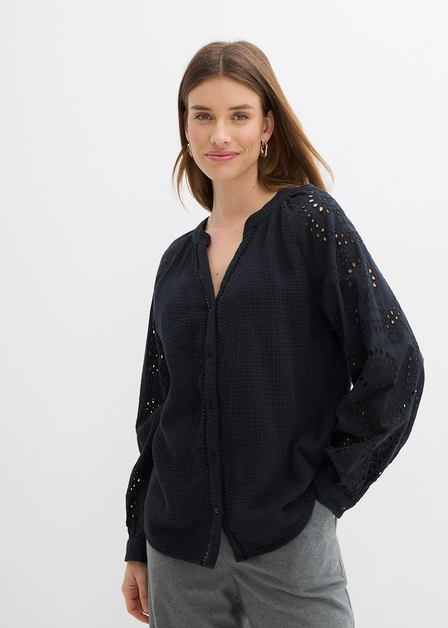 Tuniekblouse van luchtige mousseline • zwart • product-page.page-title-suffix