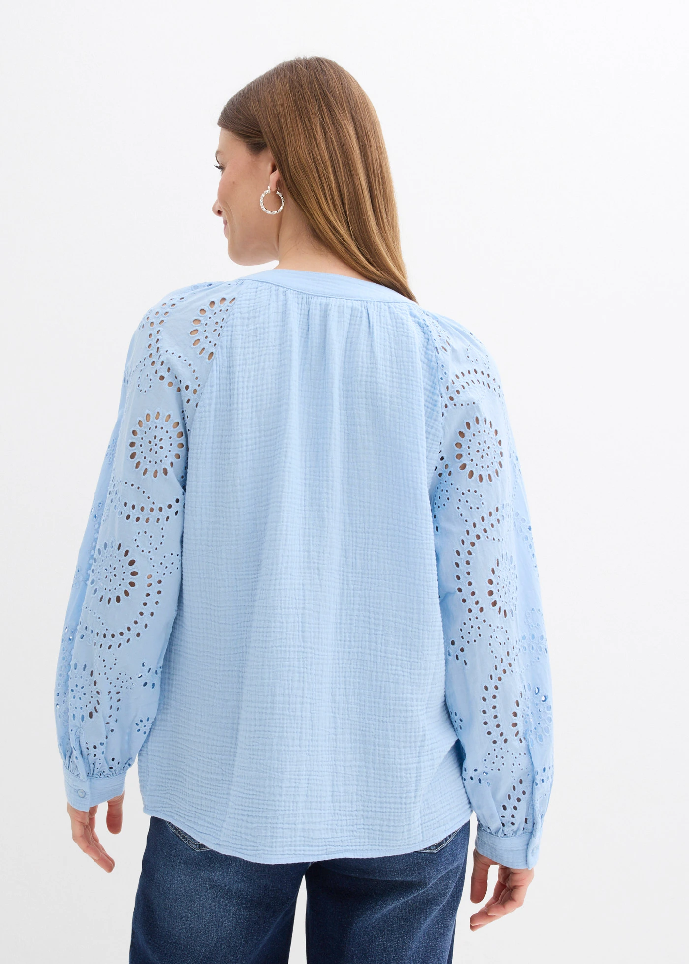 Blouse longue en gaze de coton légère • bleu clair • Boutique bonprix