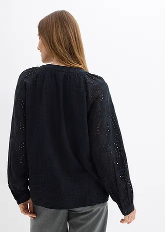 Tuniekblouse van luchtige mousseline, Kleur: zwart