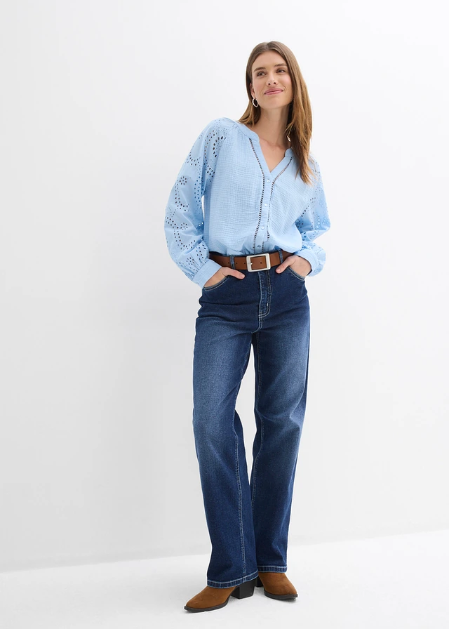 Tuniekblouse van luchtige mousseline, Kleur: lichtblauw