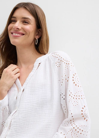 Bluzka tunikowa z przewiewnego muślinu • biały • sklep bonprix