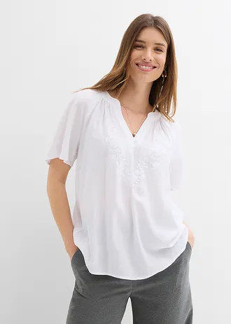 Blouse met korte mouwen van gestructureerde crinkle • wit • bonprix online shop