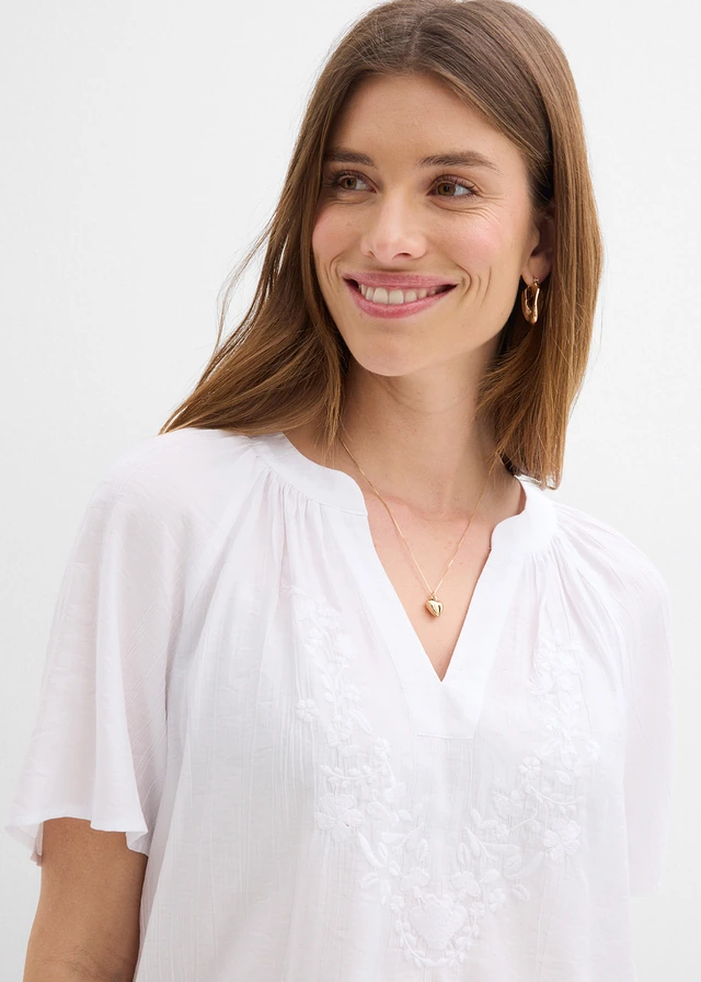 Blouse met korte mouwen van gestructureerde crinkle • wit • product-page.page-title-suffix