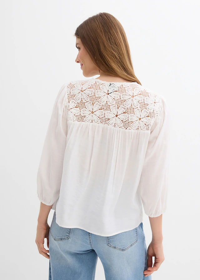 Blouse in een soepele viscosemix, Kleur: wolwit