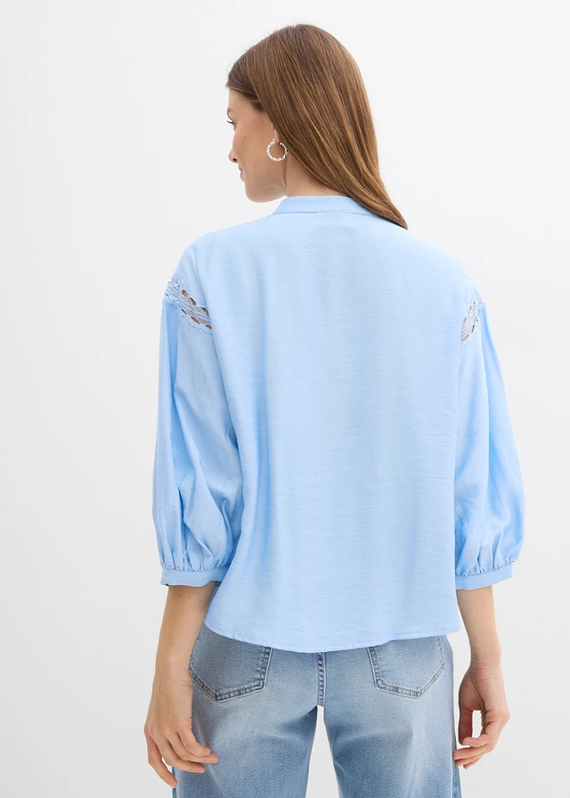 Blouse van geborduurd katoen, Kleur: lichtblauw