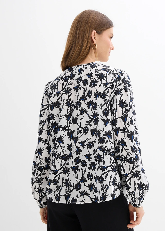 Blouse van gestructureerde crinkle • wolwit-zwart gebloemd • product-page.page-title-suffix
