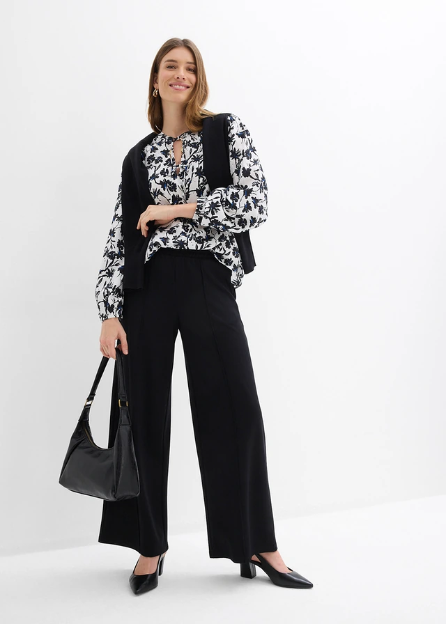Blouse van gestructureerde crinkle • wolwit-zwart gebloemd • product-page.page-title-suffix