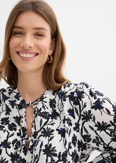 Blúzka z krčeného materiálu • biela vlna-čierna kvetovaná • obchod bonprix