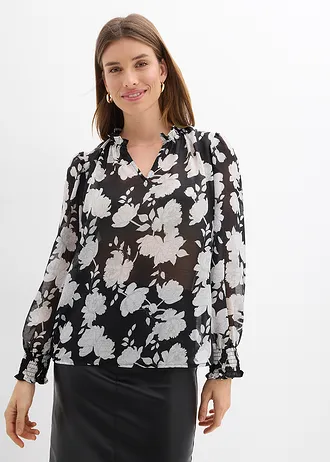 Bluză tip tunică • negru cu flori • magazin bonprix