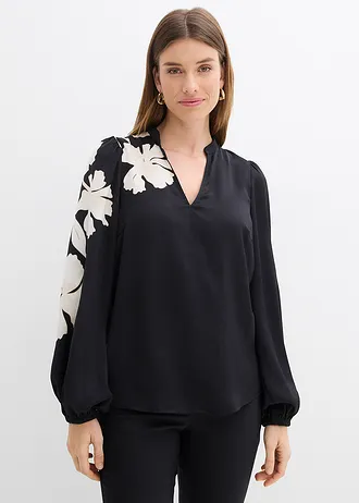 Tuniekblouse van soepel satijn • zwart gebloemd • bonprix online shop