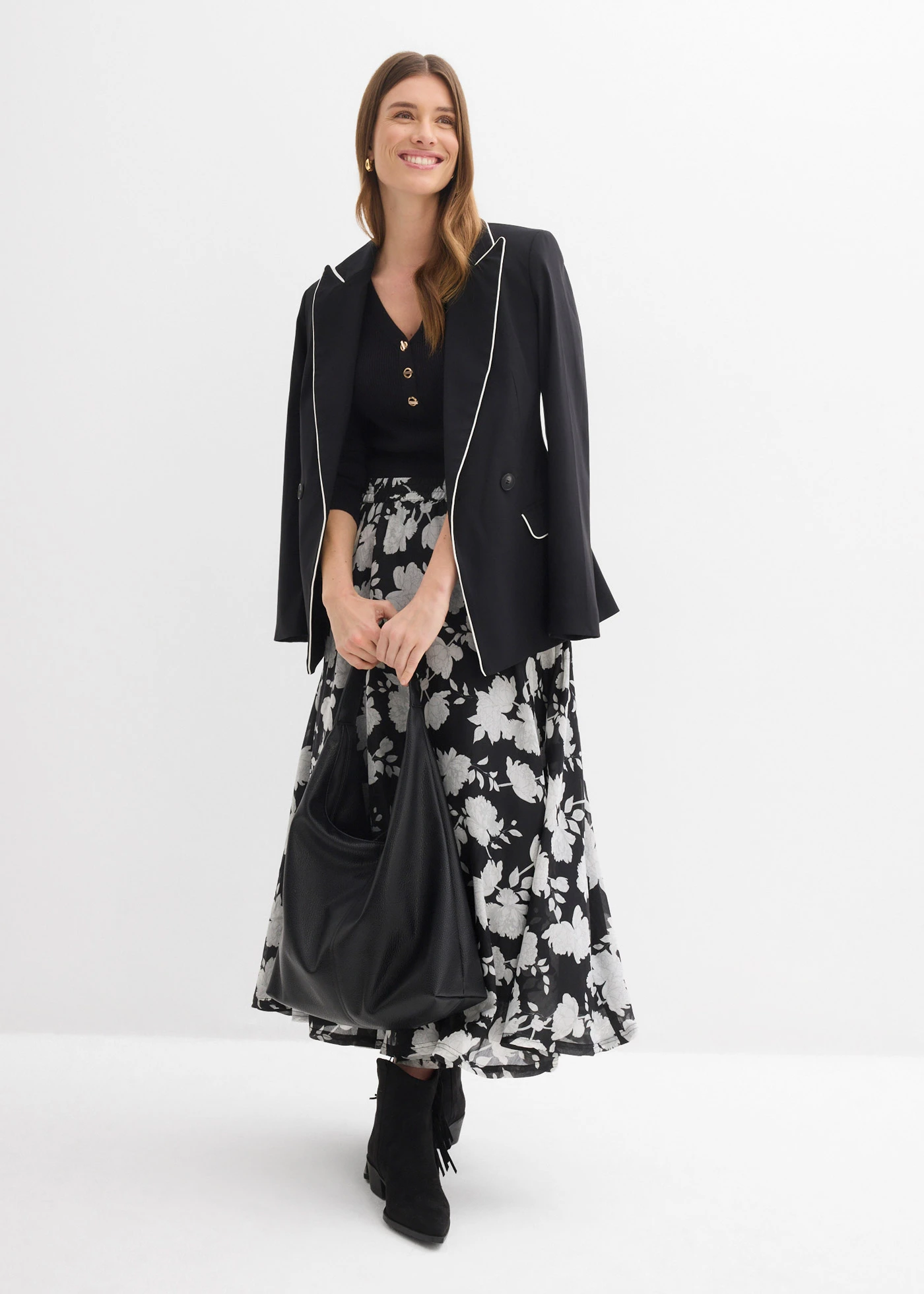 Maxirok • zwart gebloemd • bonprix online shop