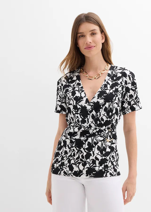 T-shirt imprimé, Couleur: blanc/noir floral