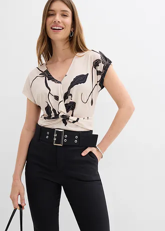 Bluză tricot • crem/negru floral • magazin bonprix