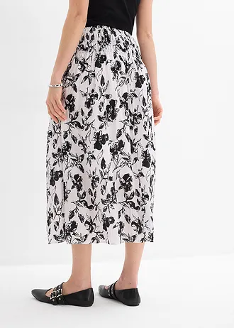 Jupe midi en viscose douce • blanc-noir floral • Boutique bonprix