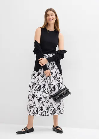 Midirok van zachte viscose • wit-zwart gebloemd • bonprix online shop