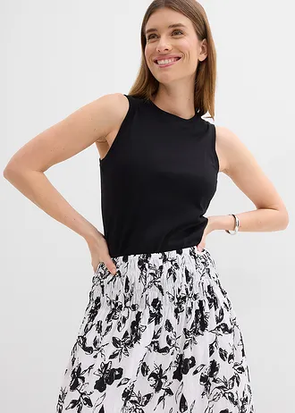 Jupe midi en viscose douce • blanc-noir floral • Boutique bonprix