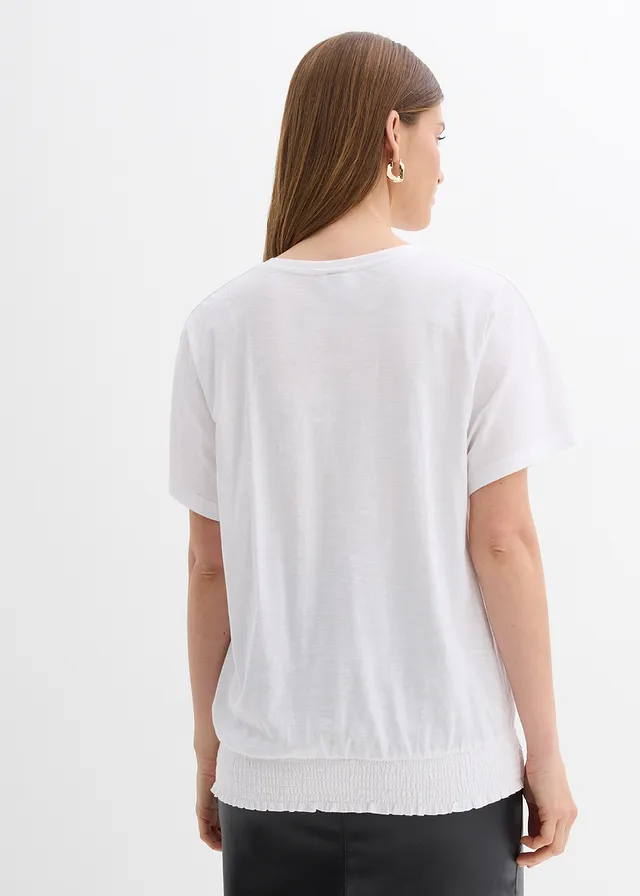 Katoenen shirt met smockwerk • wit-zwart met print • product-page.page-title-suffix