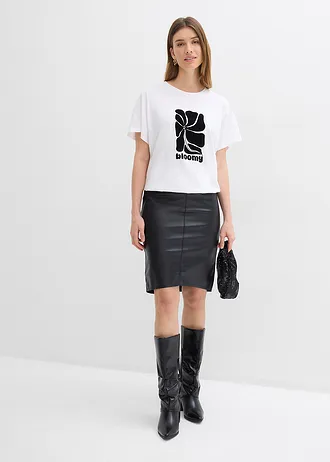 Katoenen shirt met smockwerk • wit-zwart met print • bonprix online shop