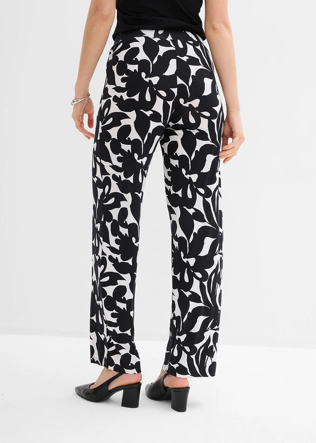 Pantalon en jersey viscose, Couleur: noir-blanc imprimé