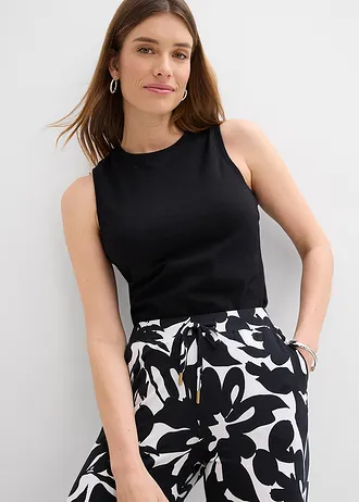 Pantaloni din jerse din material cu viscoză • negru-alb cu imprimeu • magazin bonprix