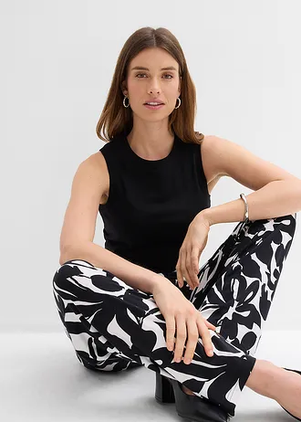 Pantalon en jersey viscose • noir-blanc imprimé • Boutique bonprix