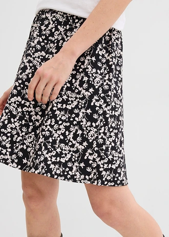 Fustă din jerse (2 buc./pac.) • negru/ecru floral + negru uni • magazin bonprix