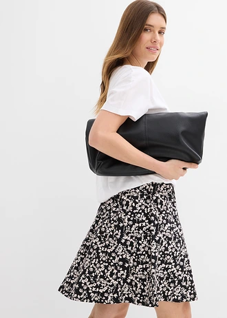 Fustă din jerse (2 buc./pac.) • negru/ecru floral + negru uni • magazin bonprix