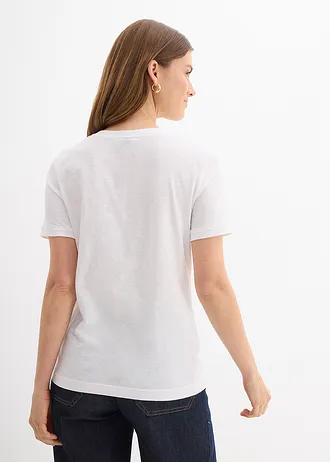 T-shirt van biologisch katoen, Kleur: wit/nectarine/peergroen/roestbruin