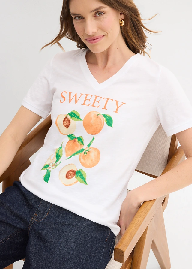 Tricou din bumbac organic 100% • alb/oranj-nectarină /verde-pară/maro ruginiu • magazin bonprix