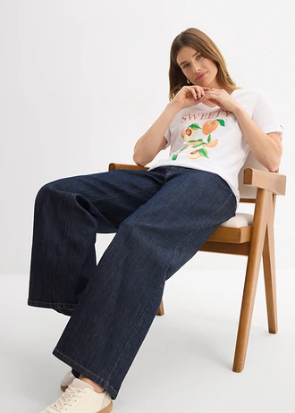 T-shirt z czystej bawełny organicznej • biały/nektarynka/zielony gruszkowy/rdzawobrązowy • sklep bonprix