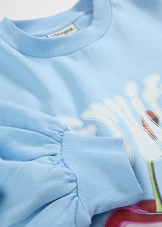 Bluza oversize z czystej bawełny organicznej • jasnoniebiesko-biały z nadrukiem • sklep bonprix