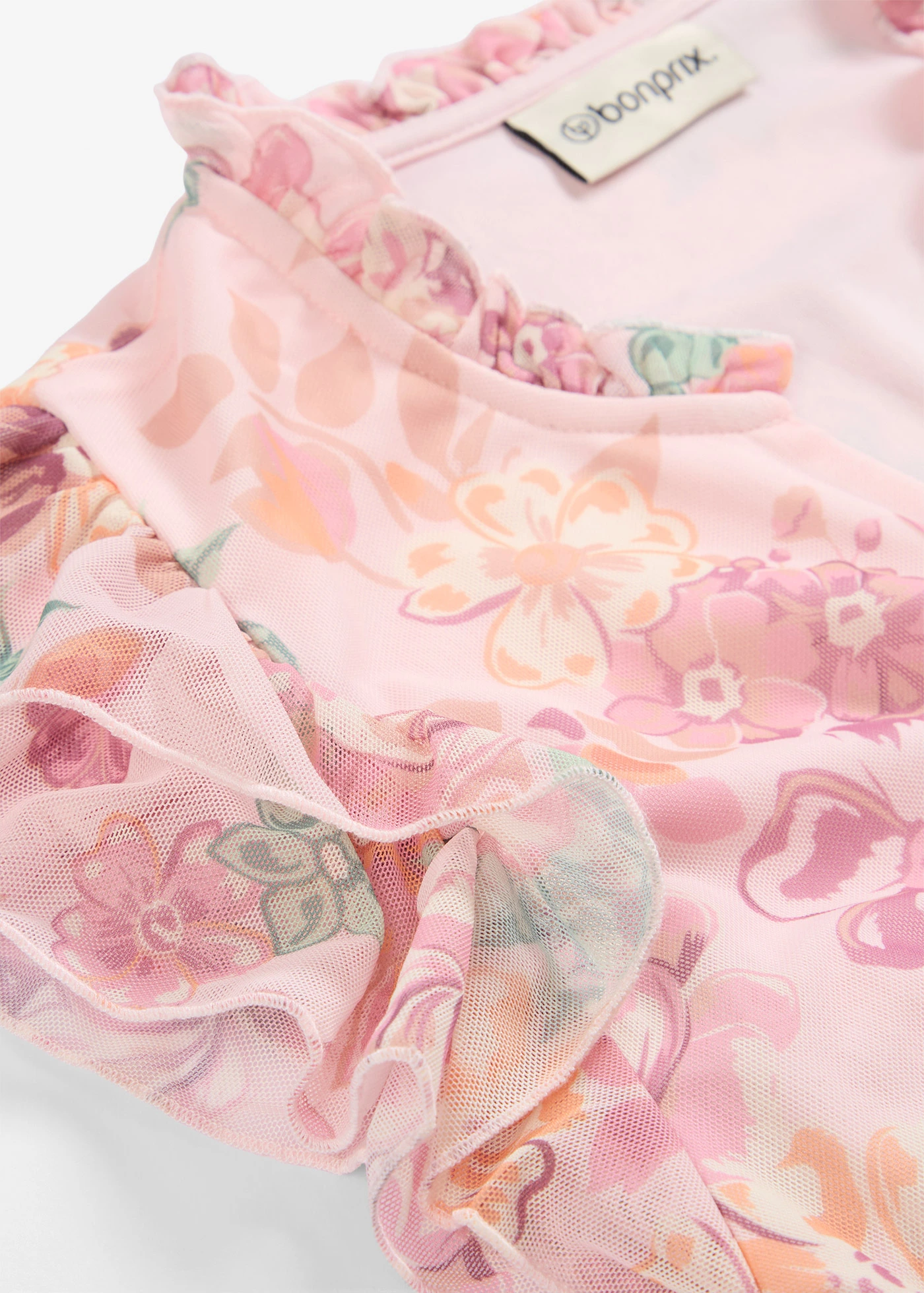 Shirtblouse van zachte mesh • lichtroze gebloemd • bonprix online shop