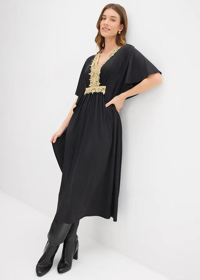 Robe midi à dentelle, Couleur: noir
