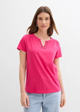 T-shirt z dekoracyjnym dekoltem • różowy „pink lady” • sklep bonprix