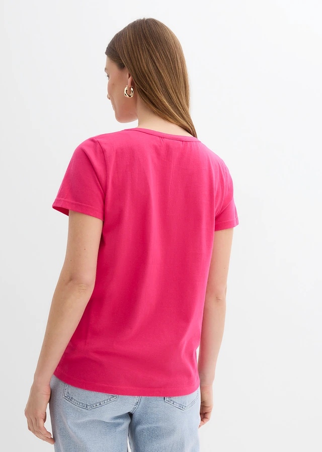 T-shirt z dekoracyjnym dekoltem • różowy „pink lady” • sklep bonprix