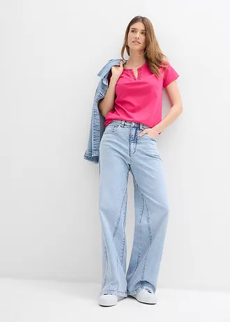 Shirt met decoratieve halslijn, Kleur: pinklady