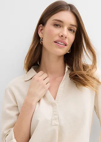 Blouse met linnen en 3/4 mouwen • kiezelgrijs • bonprix online shop