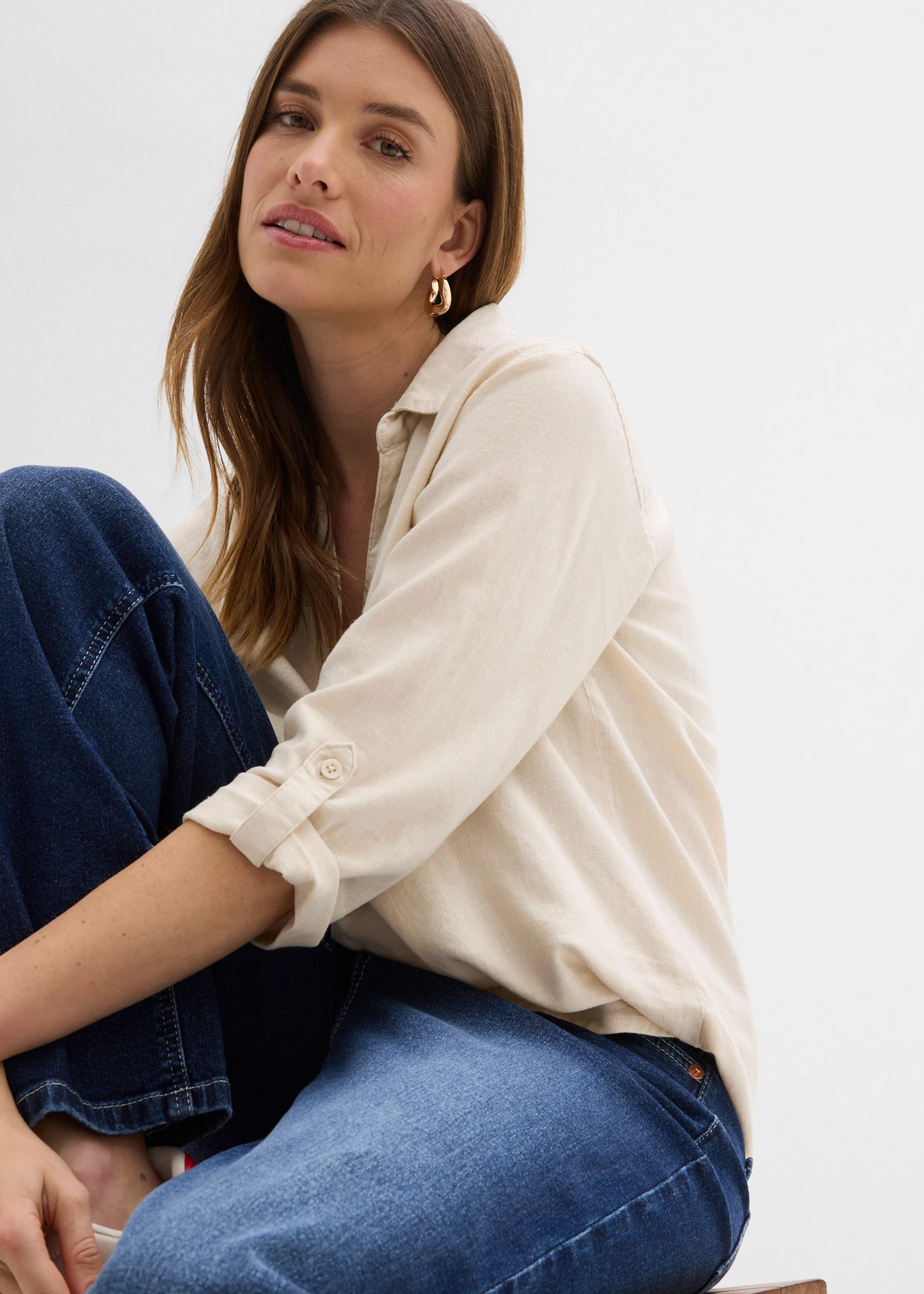 Bluzka lniana, rękawy 3/4 • szarobeżowy • sklep bonprix