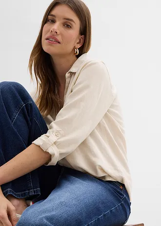 Blouse met linnen en 3/4 mouwen • kiezelgrijs • bonprix online shop