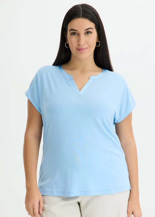 T-shirt met satijnen rand, Kleur: lichtblauw