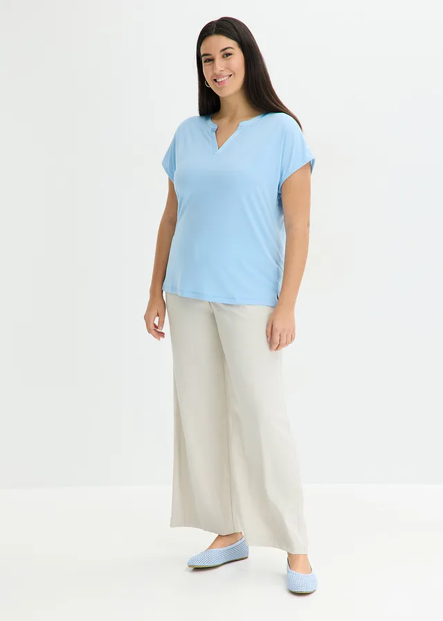 T-shirt à bordure satinée, Couleur: bleu clair
