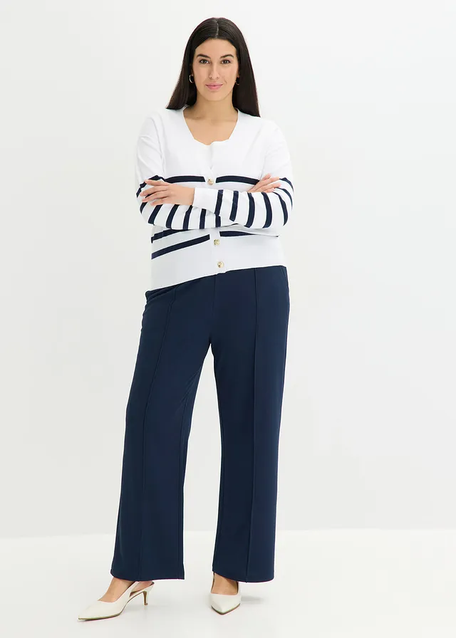Gilet en maille douce, Couleur: blanc/bleu foncé rayé