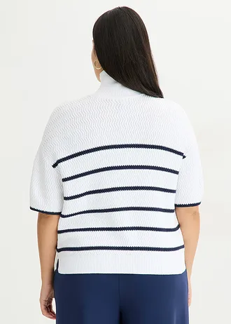 Trui met katoen, Kleur: wit-donkerblauw gestreept