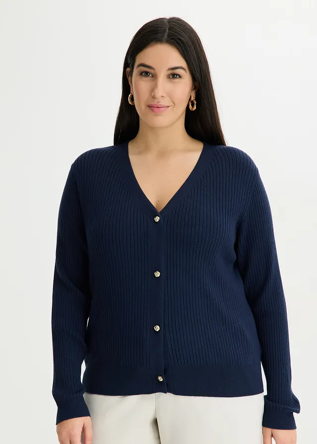 Gebreid vest in een zachte viscosemix, Kleur: donkerblauw
