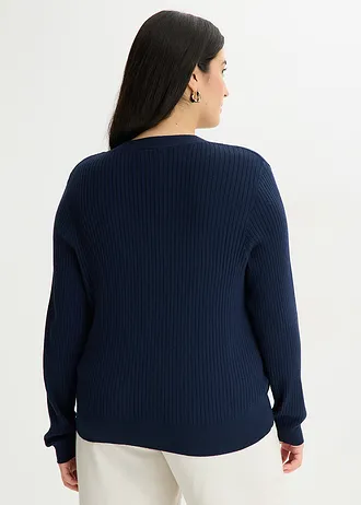 Gebreid vest in een zachte viscosemix, Kleur: donkerblauw