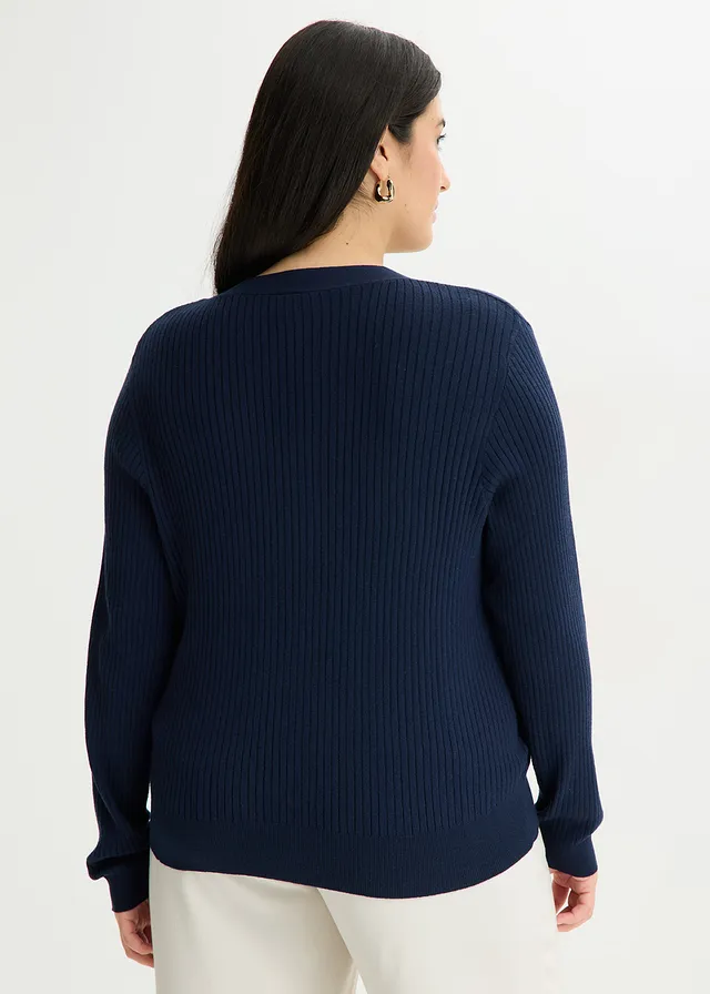 Gebreid vest in een zachte viscosemix, Kleur: donkerblauw