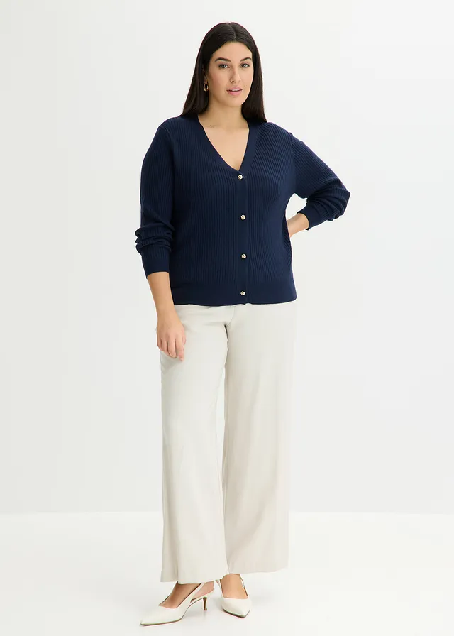 Gebreid vest in een zachte viscosemix, Kleur: donkerblauw