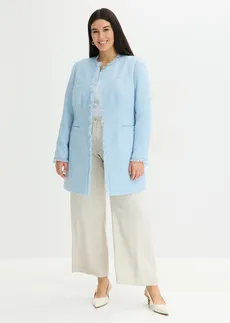 Blazer long en maille bouclée, Couleur: bleu poudré