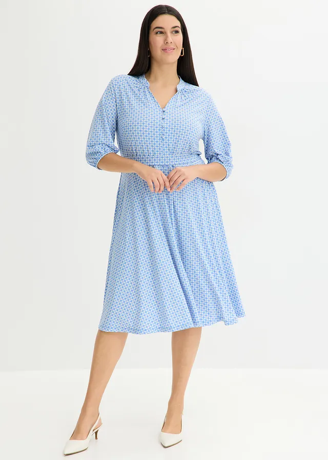 Robe en jersey avec ceinture à nouer (ens. 2 pces), Couleur: bleu moyen-écru imprimé