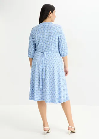 Jersey shirtjurk met ceintuur (2-dlg. set), Kleur: middenblauw/wolwit gedessineerd